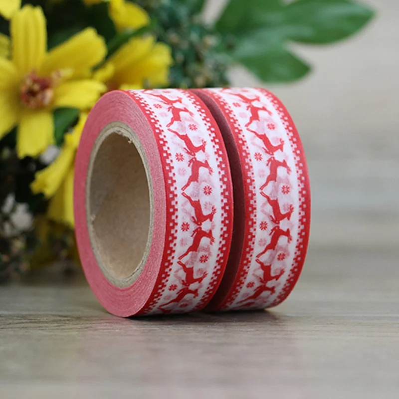 1 шт. Kawaii Декоративный Рождественский скотч набор рисовой бумаги DIY планировщик клейкая лента 1,5 см* 10 м Маскировочная лента школьные принадлежности Канцтовары
