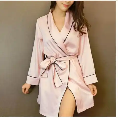 Розовый Атласный халат, сексуальный женский пеньюар, шелковые халаты для женщин, пижамы, пеньюар, кимоно, халаты