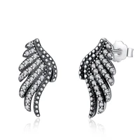 bk authentic 100 925 sterling silver majestic feathers phoenix wing stud earrings with white clear cz