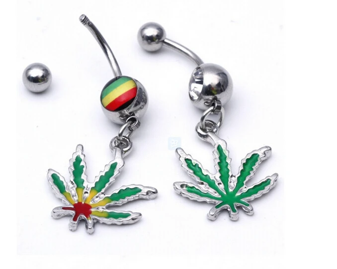 Клен лист пупка кольцо травка Кнопка Пирсинг ювелирные изделия бар из
