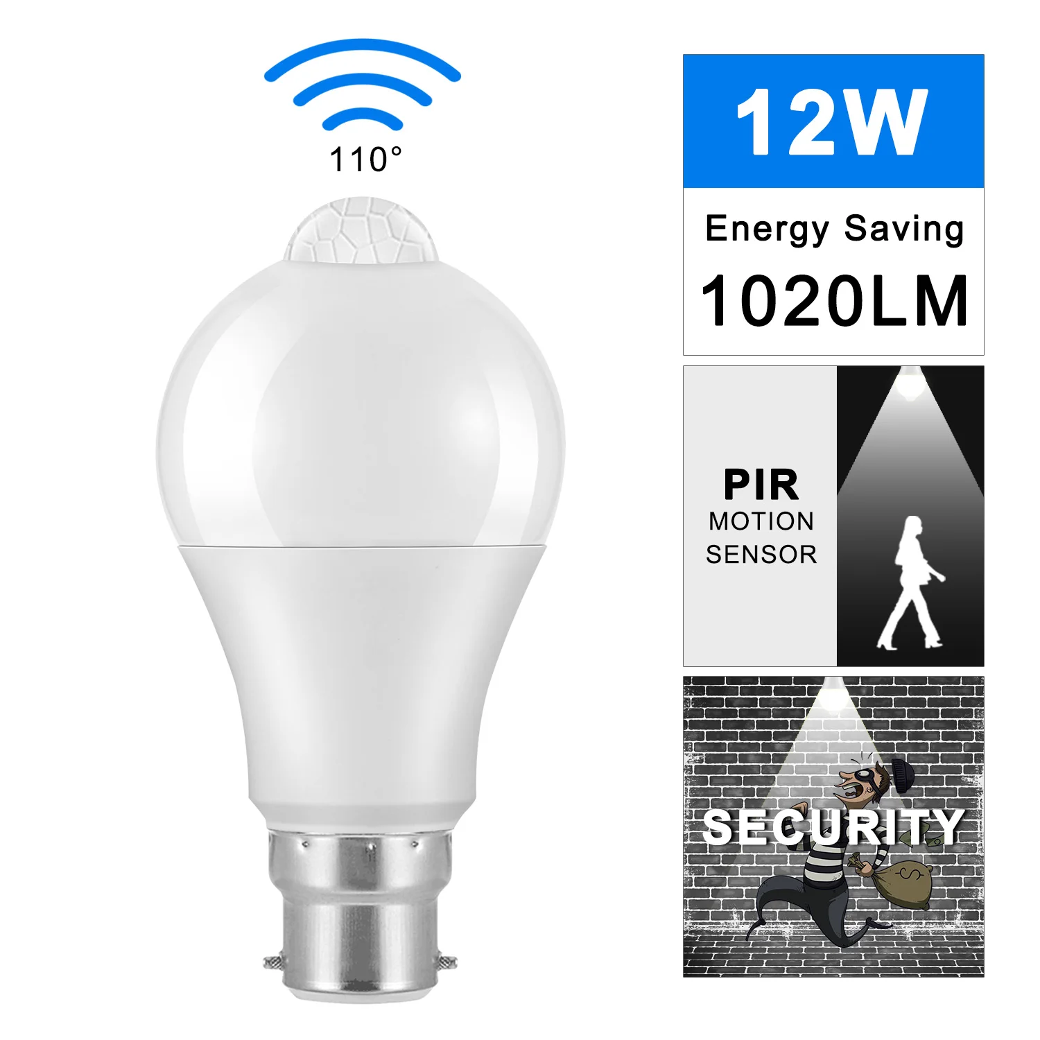 B22 СВЕТОДИОДНАЯ Лампа Датчик света PIR датчик AC 85 265V Энергосберегающая 12W