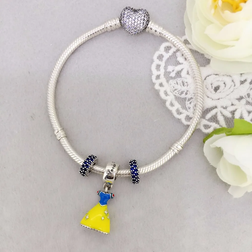 Dress With Yellow and Blue Enamel Dangle 100% 925 Sterling Silver Charm Beads Fit European Charms Bracelet Y | Украшения и