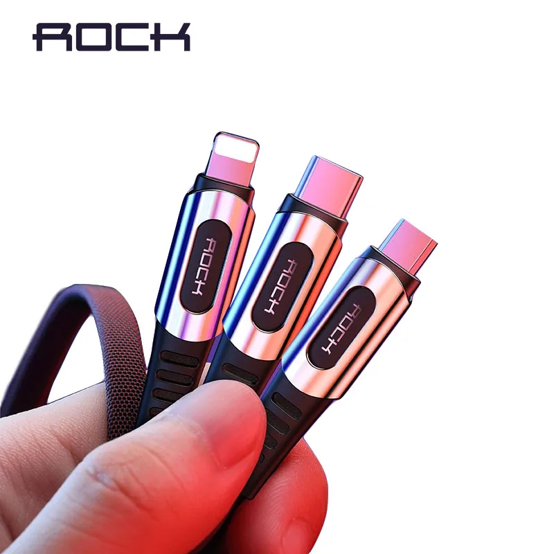 ROCK 3 в 1 USB кабель для смартфонов Microusb type-C зарядный кабель для iPhone зарядный кабель Micro USB зарядное устройство Дата шнур