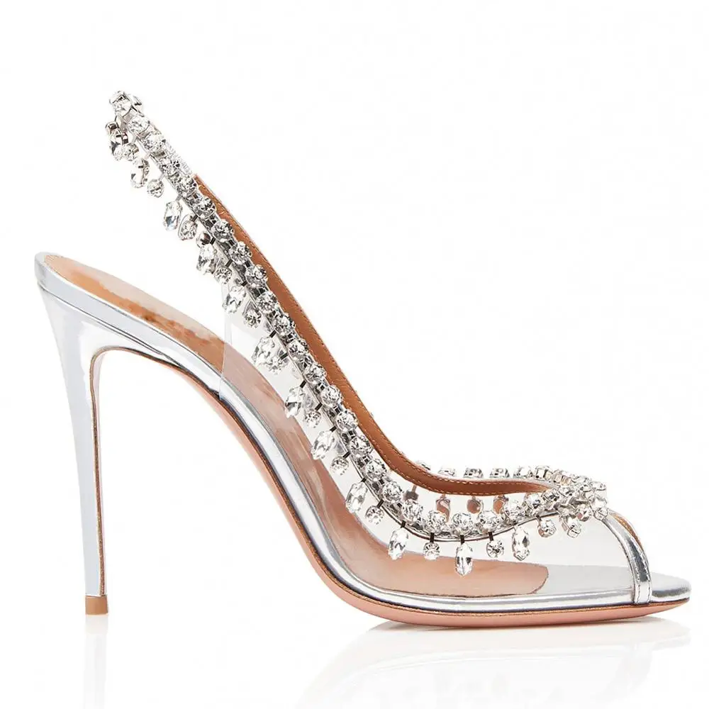 Silver Heel 12 cm Г., летняя пикантная женская обувь прозрачные женские свадебные туфли-лодочки на высоком тонком каблуке с открытым носком обувь для вечеринок - Цвет: Silver Heel 12 cm