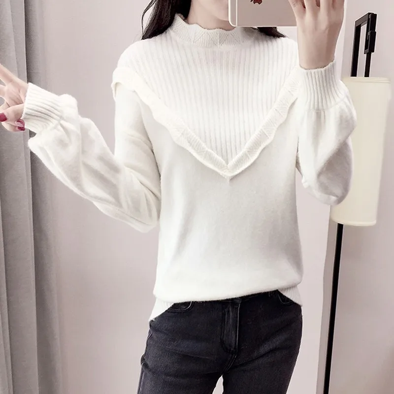 2018 осень вязаный свитер Для женщин рюшами пуловеры свитеры Зимняя мода