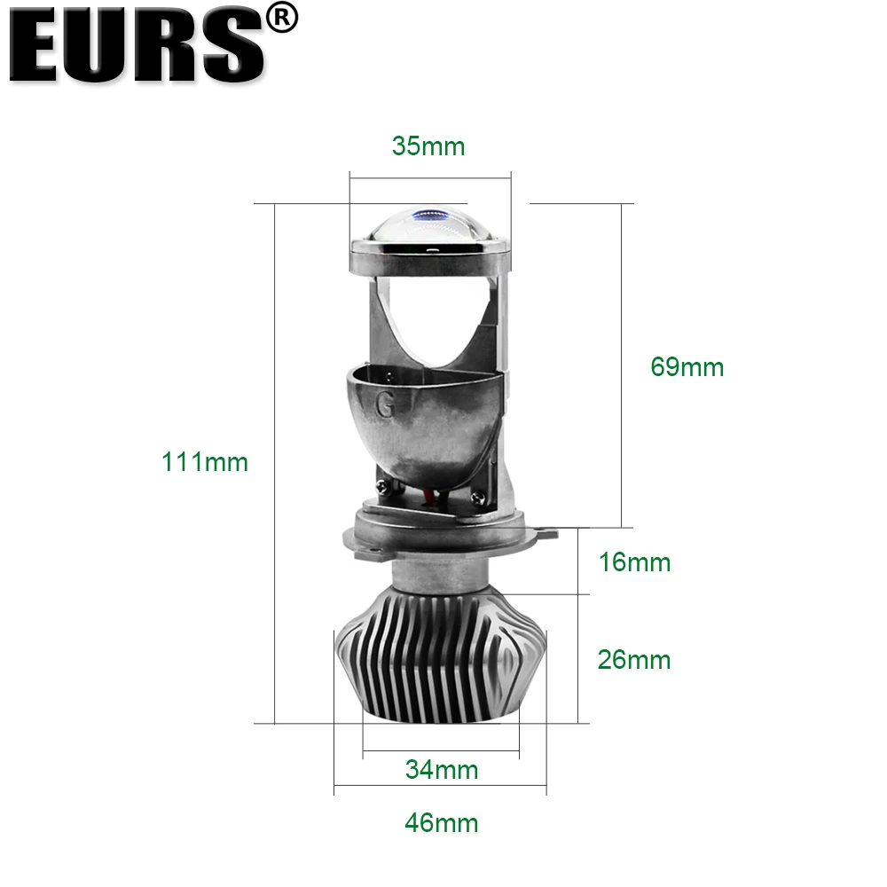 EURS 2pcs H4/ 9003 LED hi-lo mini Projector lens headlight for car clear beam pattern 7000k no astigmatic lifetime warranty | Автомобили и