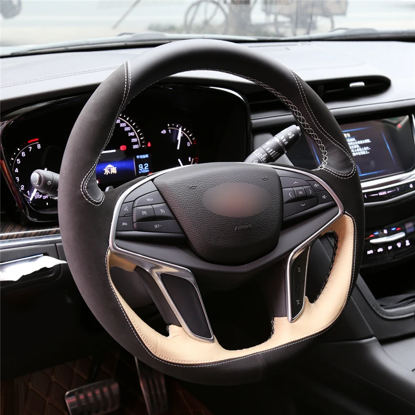 MEWANT бежевая кожа черная замша ручная работа автомобильная оплетка чехол на руль