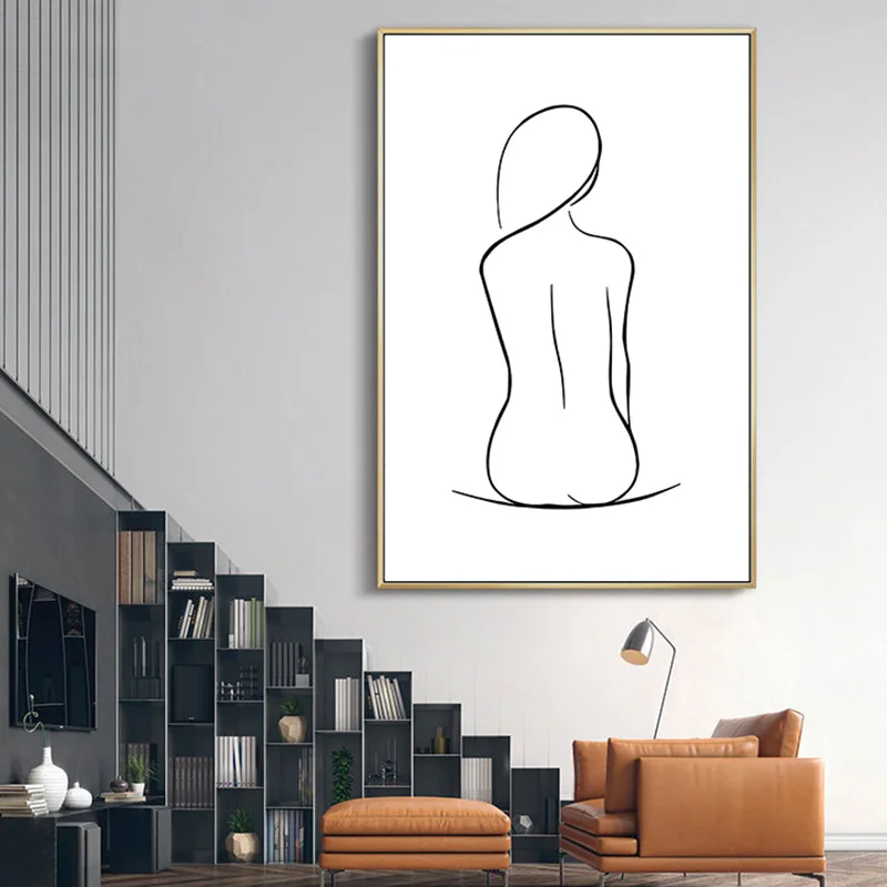 Абстрактный женский силуэт на холсте для домашнего декора в стиле скандинавской живописи. Минималистические постеры и печати для гостиной.