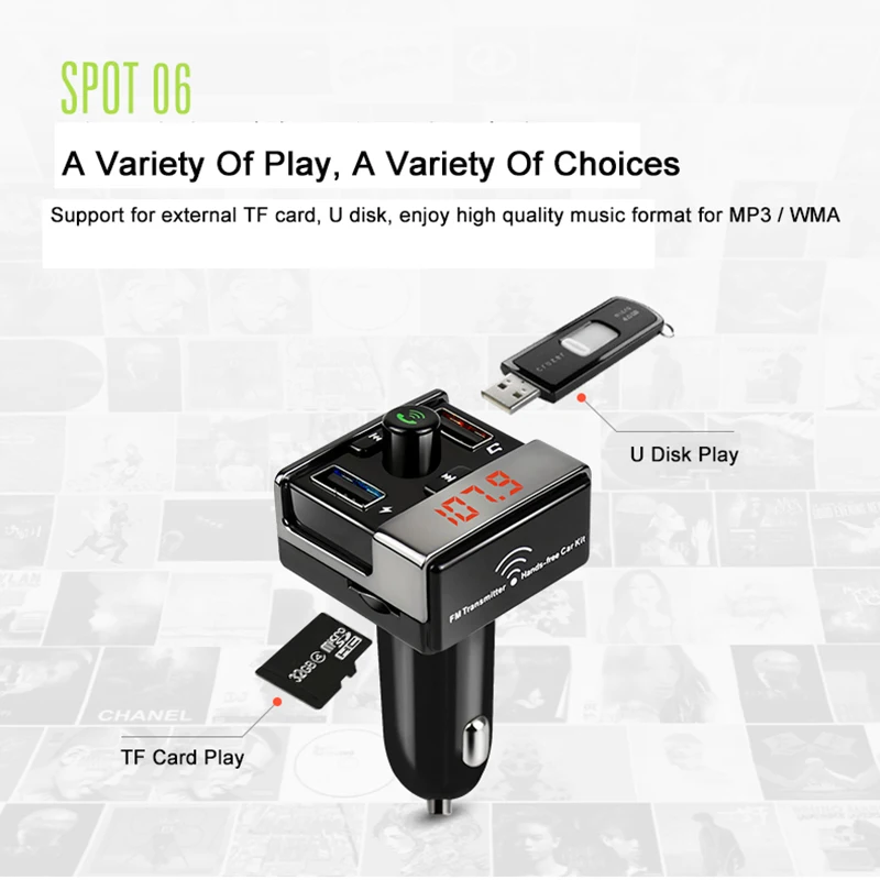 JONSNOW MP3-плеер USB Автомобильное зарядное устройство Поддержка TF карта U диск воспроизведение AUX музыка fm-передатчик Беспроводная гарнитура Bluetooth автомобильный комплект