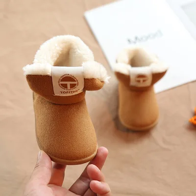 Winter new children's snow boots suede children's cotton shoes thick hair soft bottom baby cotton boots - Цвет: Хаки