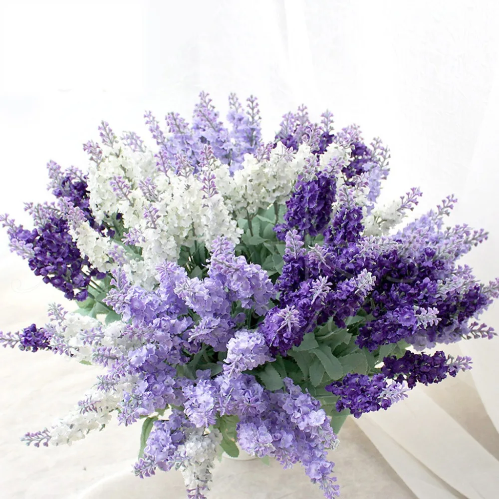

10pcs 10heads Lavender Flowers Silk Artificial Bouquet Wedding Party Home Decor Craft