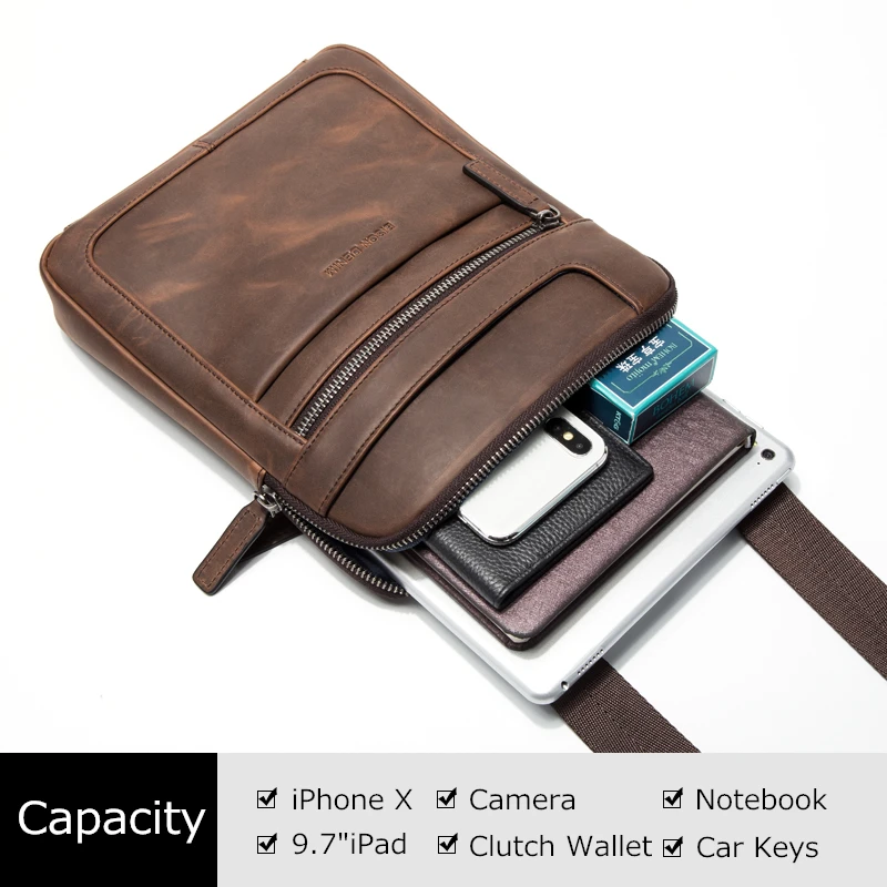 Мужская сумка Кроссбоди BISON DENIM из натуральной кожи деловая через плечо для iPad W2926|