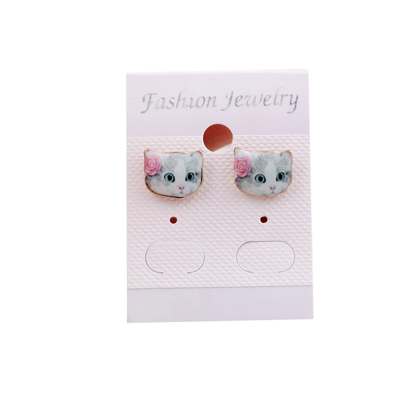 Hot Sale New Fashion Designed Colorful Cute Animal Earrings Cat Head with Flower for Women OED038 | Украшения и аксессуары