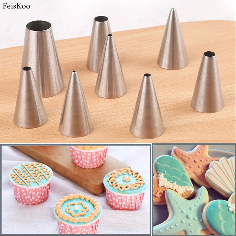 

8pcs Round Cake Decorating Tips Pastry Nozzles For Cream Stainless Steel Icing Piping Nozzles Confectionery Cake Decoration Tool
