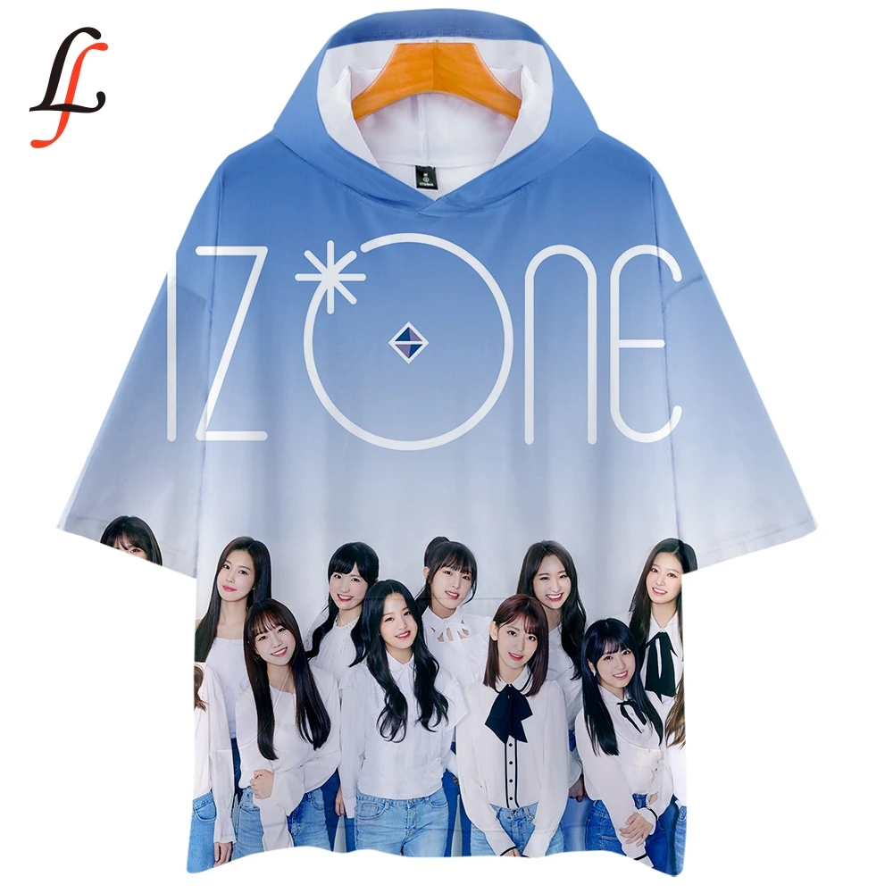 Izone harajuku/футболка с 3D капюшоном крутая футболка для девочек Летняя/осенняя одежда