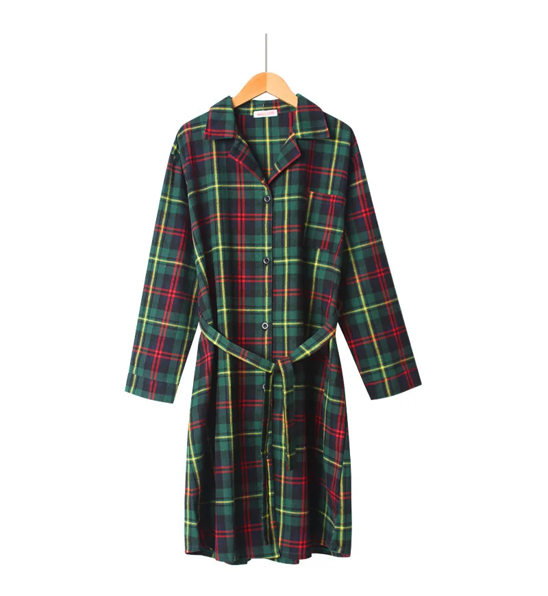 Халат длинный в клетку 100% хлопок с длинными рукавами | Женская одежда