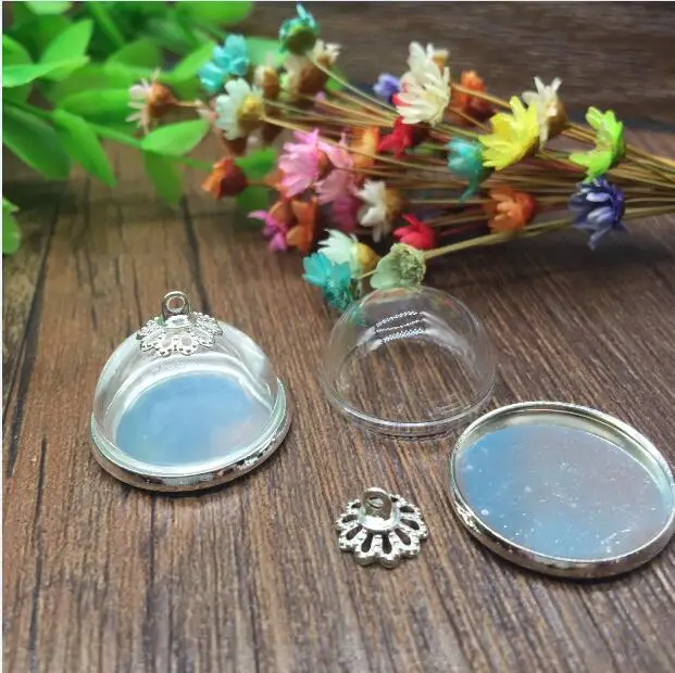 50 компл./Лот 20 мм прозрачная фотография/Посеребренная круглая подставка шапочка