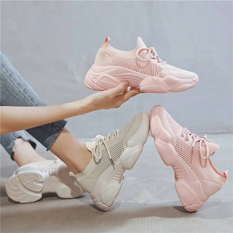PXELENA/вязаные носки женские кроссовки на шнуровке Стрейчевые дышащие туфли не