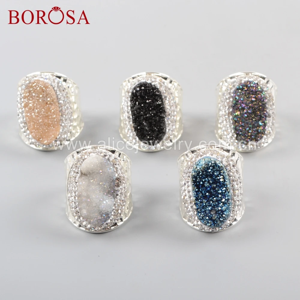 Женские кольца с натуральным кристаллом BOROSA радужные из титана покрытая