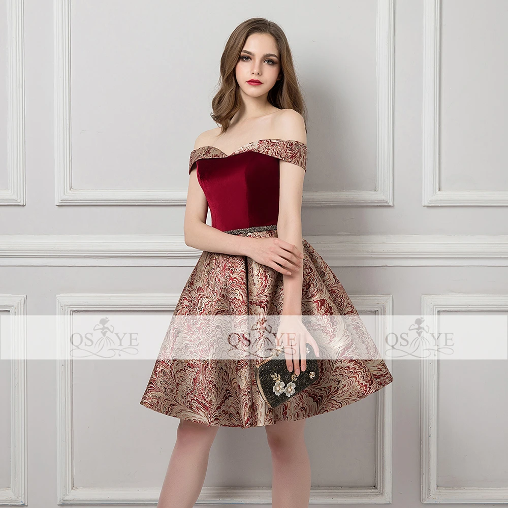 QSYYE 2018 Новые Короткие Выпускные платья Robe de Soiree с 3D принтом открытыми плечами