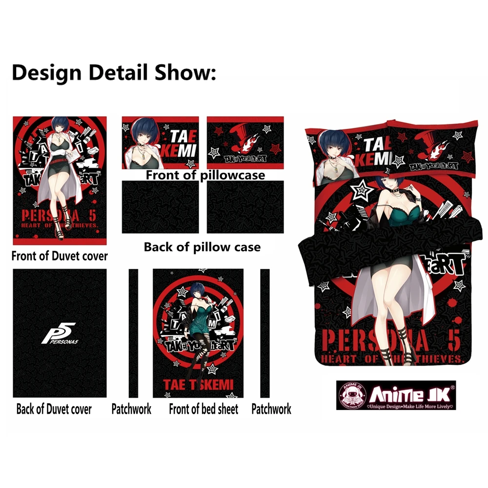 

Anime JK Bedding Sets Game Persona 5 P5 Tae Takemi Cosplay Comforter Set Sheet Quilt Cover Pillowcase Costume Home Decor