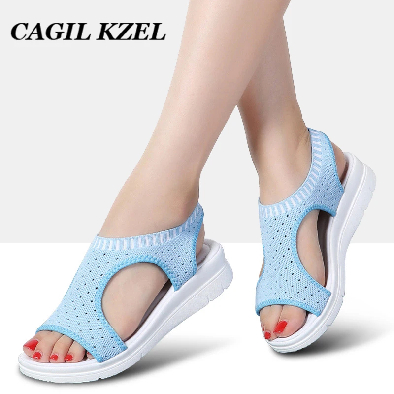 Женские дышащие сандалии CAGILKZEL черные на платформе для прогулок лето