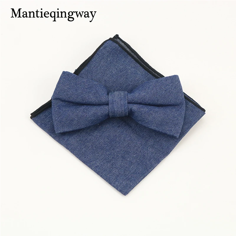 Бренд Mantieqingway бабочку и платки набор Ковбой Стиль Denim & Цветочный хлопок галстук с