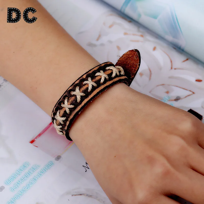 DC Винтаж чешские полые пояс кожаный шнур Дизайн Браслеты коса &quotx&quot Форма