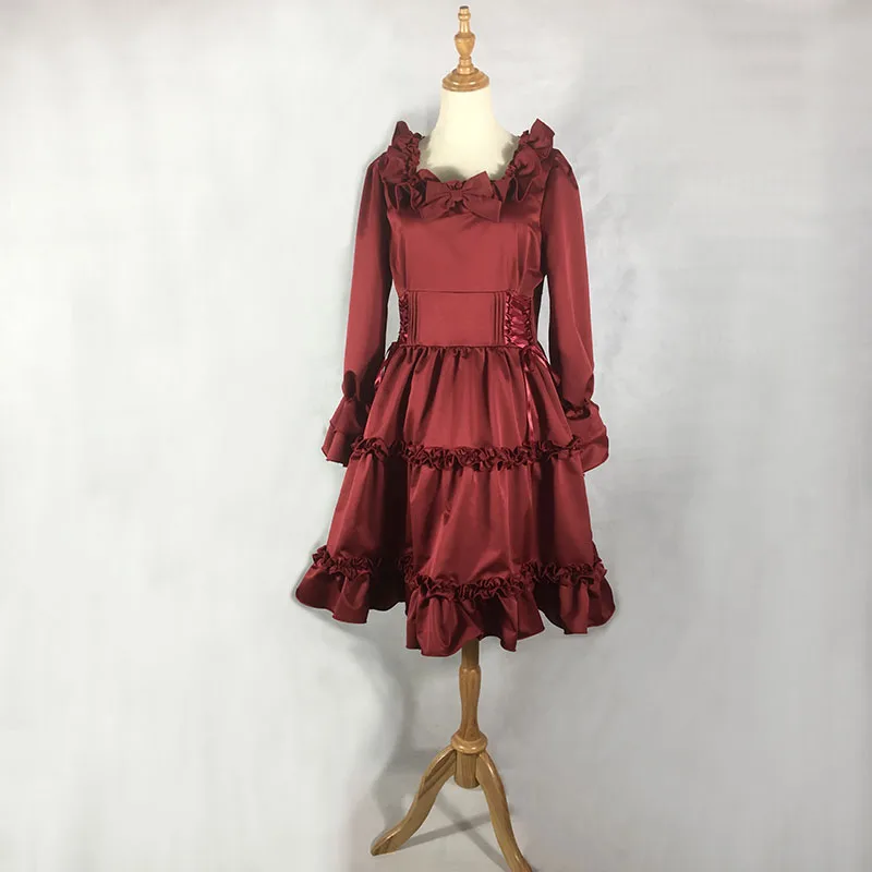 Женское платье с длинным рукавом черное хлопковое готическое лолиты Осень-зима