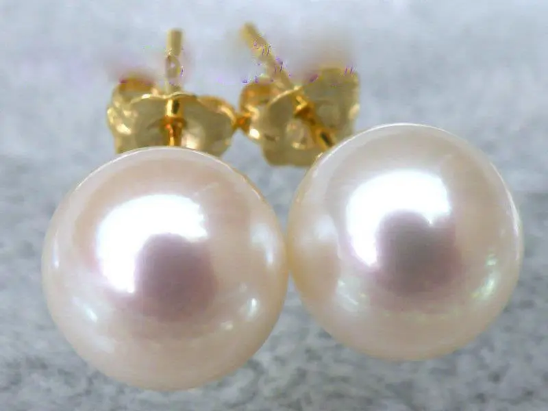Чрезвычайно Роскошные 7 8 мм AAA +++ круглые белые жемчужные серьги akoya 14k желтое