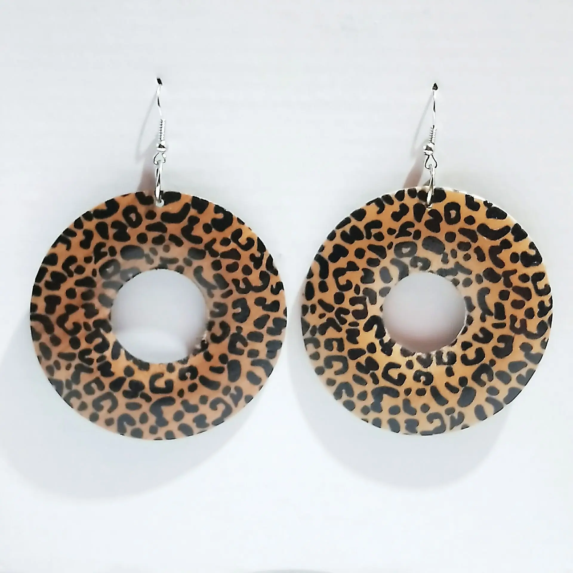 

African Earrings Geometric Leopard Round Wood Ethnic Dangle Earrings for Women Girls Lady Party Fashion Jewelry Gift