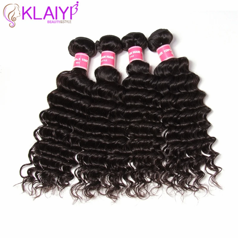 KLAIYI глубокая волна перуанские накладные волосы пучки Remy натуральные на Трессах