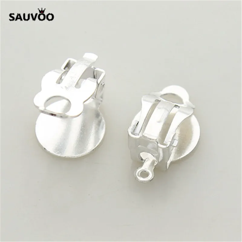 SAUVOO 30 шт. античная бронза, золото, серебро цвет без пирсинга серьги клипсы 10x18 мм Пустые Базовые настройки ремесло DIY ювелирных изделий - Цвет: silver
