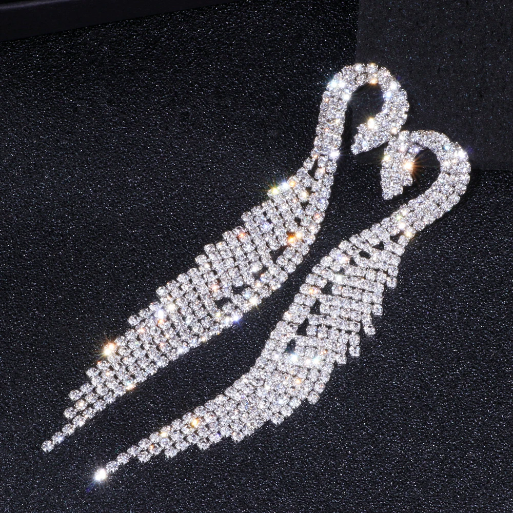 Роскошный Кристалл Длинная кисточка серьги Классические свадебные Висячие