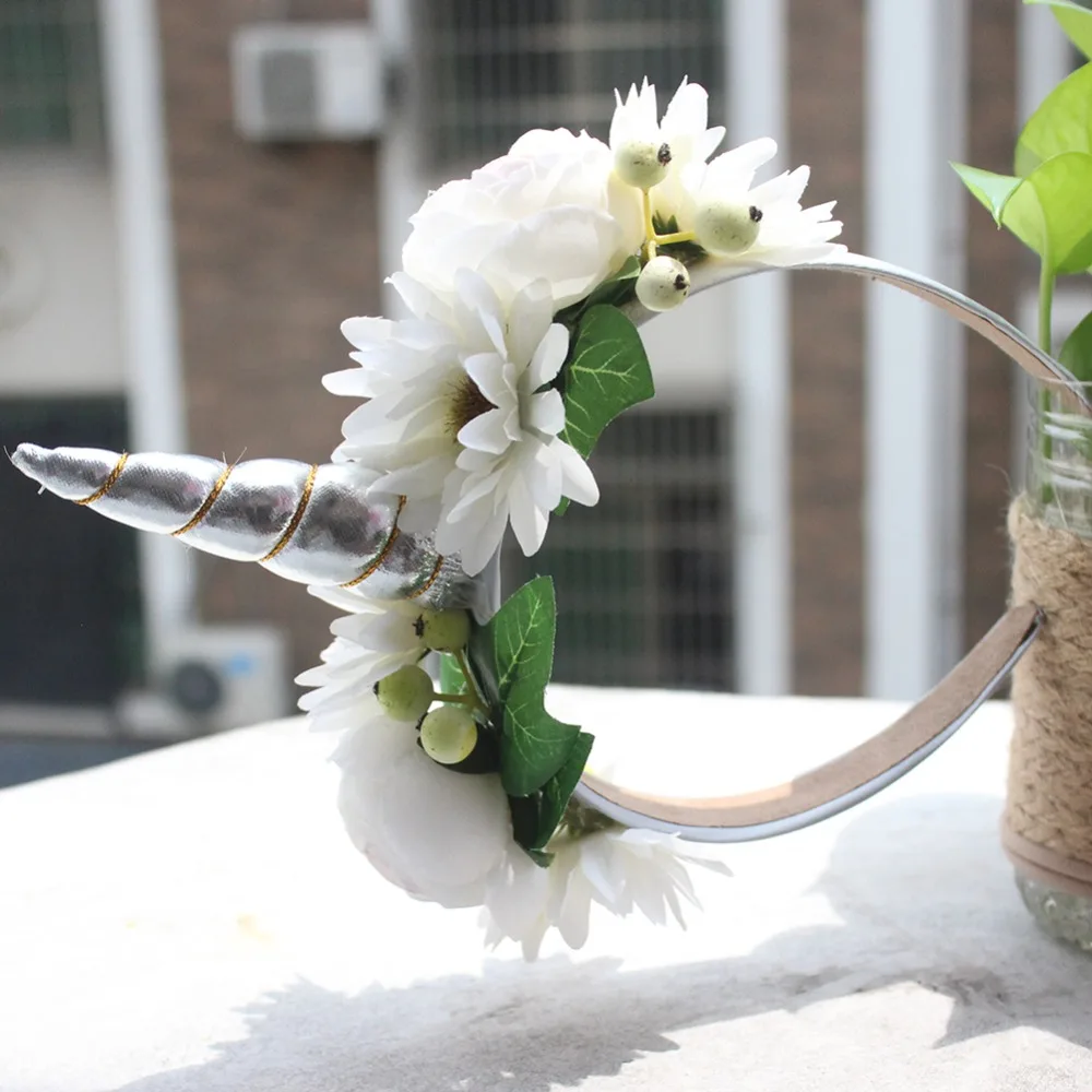 Повязка на голову с рогом единорога Цветочная корона для девочек день рождения