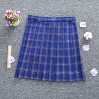 japanese college high waist dark blue grid jk uniforms pleated skirts summer skirt add pocket adjustable waist