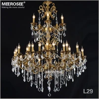 luxurious large brass color crystal chandelier lamp crystal lustre light fixture 3 tiers 29 arms hotel lamp