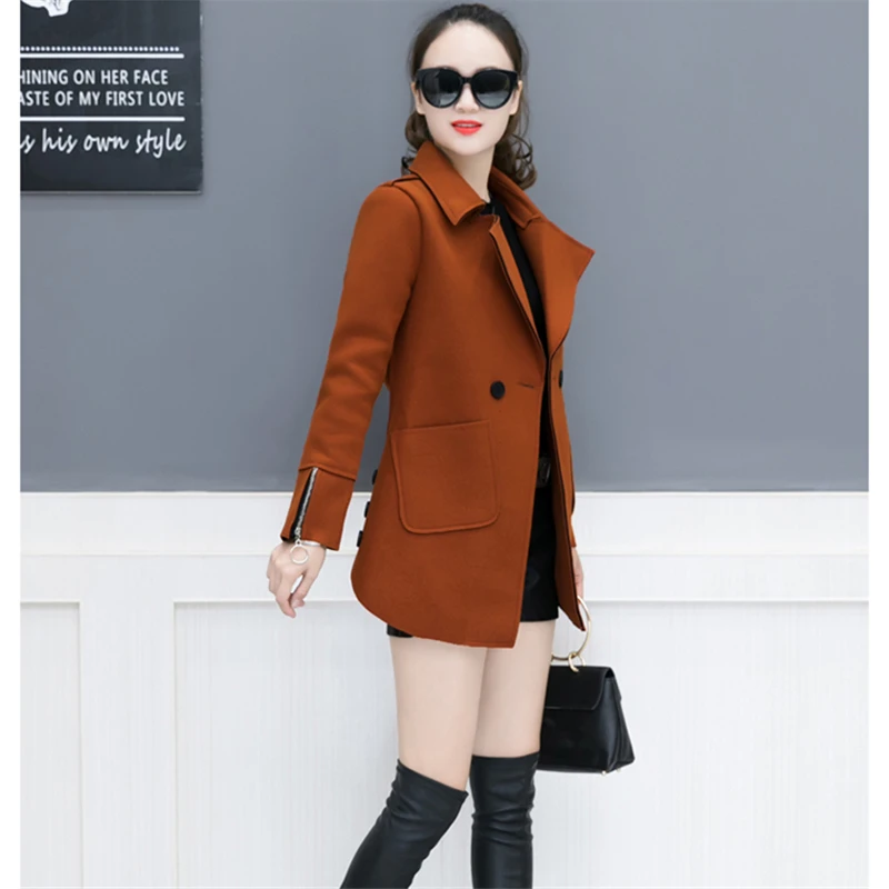 Autumn Winter Red Wool Coat Women Windbreaker Plus size Slim Caramel Blend Jacket Outwear Casual Woolen Female | Женская одежда