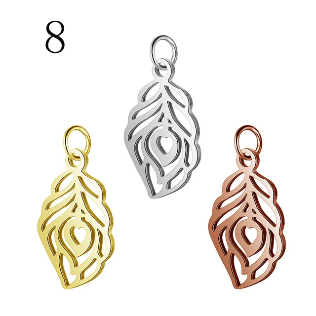Style 8 5 шт./лот Позолоченные перьевые крылья из нержавеющей стали Дерево жизни Лотос Подвески Подвеска для DIY Браслеты Аксессуары для изготовления ювелирных изделий - Цвет: Style 8