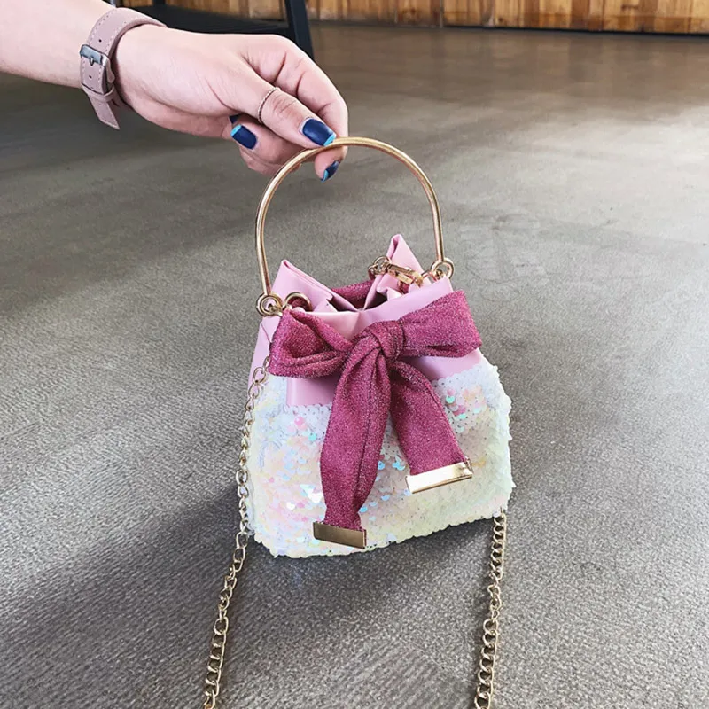 Женская водонепроницаемая кожаная сумка на плечо с блестками и бантом ведро