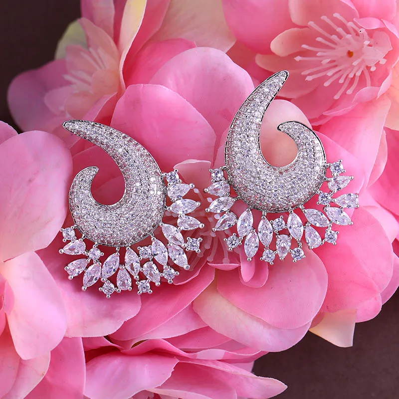 janekelly better New Luxury Flower Exposion Design Cubic Zirconia Ear Earrings Shinning Wedding Stud Earring | Украшения и