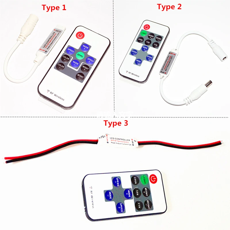 DC5 24V мини Одноцветный RGB Led диммер контроллер с беспроводным РЧ пультом