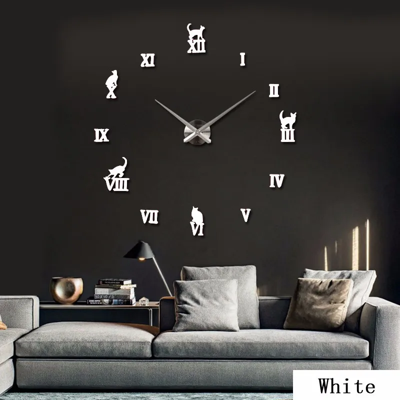 Горячая Распродажа, настенные часы, акриловые, зеркальные, Римский Кот, большие часы, кварцевые часы, большие, для гостиной, декоративные, европейские