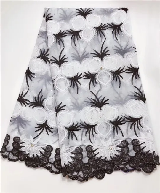 

2019 Latest African Lace Fabric With Big Laser Stones Embroidery Mesh Tulle Lace Fabric High Quality Nigerian Lace Pure White