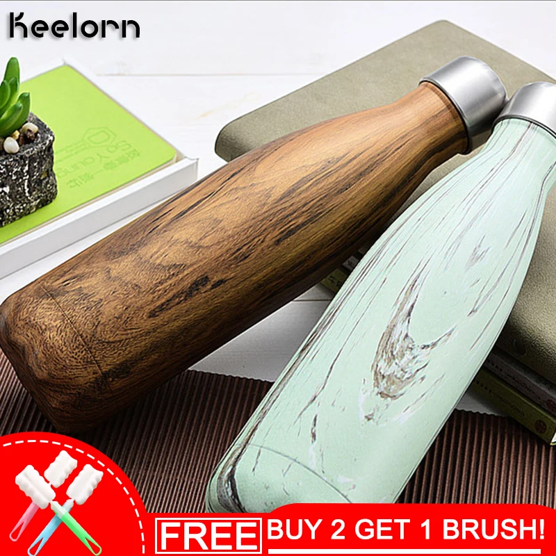 Keelorn 500 мл Термос с деревянной текстурой, без БФА, бутылка для воды, нержавеющая сталь, термос, Изолированная бутылка для напитков, чашка