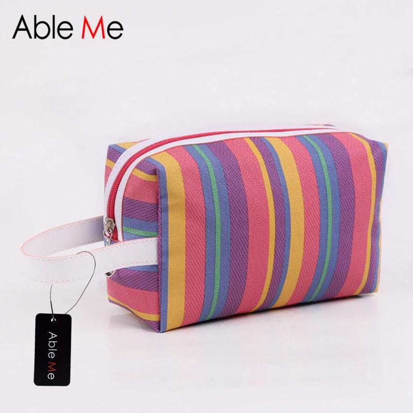 Многоцветный Полосатый Женщины Cosmetic Bag Мода Кожа PU Водонепроницаемый Туалетных