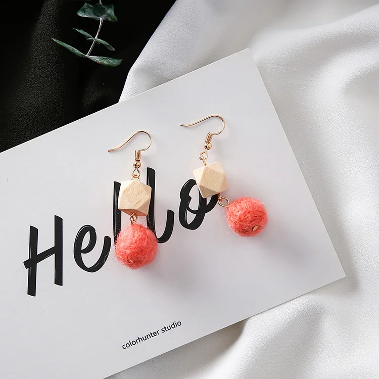New Design Square Raw Wood Split Joint Polychromatic Earrings Multi Color Ball Eardrop Fro Woman Gift | Украшения и аксессуары