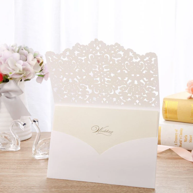 Белый лазерный разрез цветочные свадебные приглашения 1 шт. элегантные кружевные