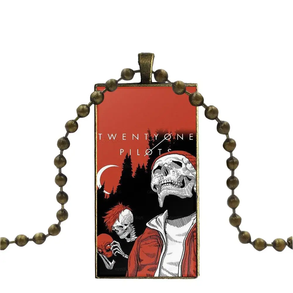 Bronze Color Glass Cabochon With Rectangle Shaped Pendant Choker Necklace For Women Wedding Music Band Twenty One 21 Pilots | Украшения и