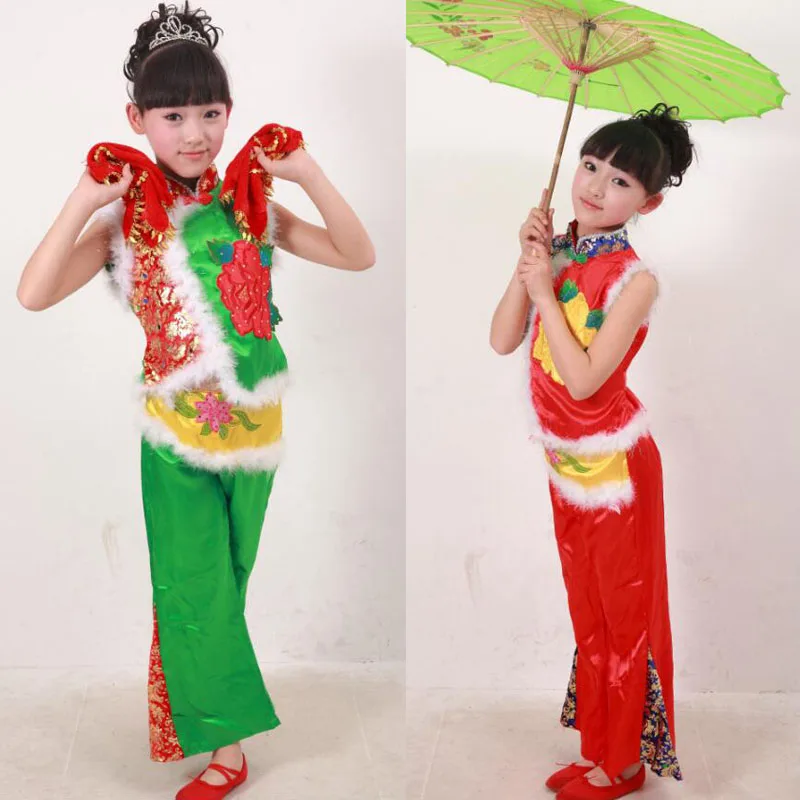 Зеленый свитер детский традиционный старинный китайский народный танец костюмы